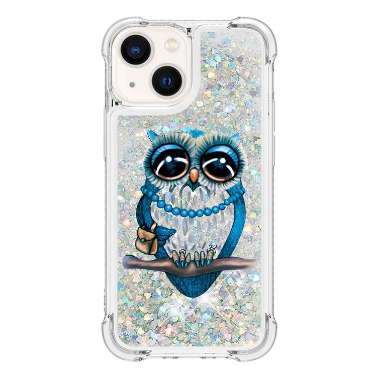 YB Quicksand Series-2 para iPhone 15 Funda de TPU con patrón de líquido fluyente Impresión a prueba de golpes Cubierta - Búho