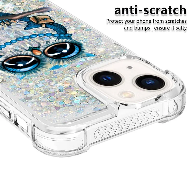 YB Quicksand Series-2 para iPhone 15 Funda de TPU con patrón de líquido fluyente Impresión a prueba de golpes Cubierta - Búho