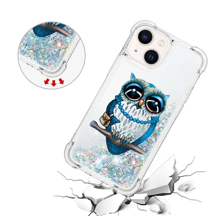 YB Quicksand Series-2 para iPhone 15 Funda de TPU con patrón de líquido fluyente Impresión a prueba de golpes Cubierta - Búho