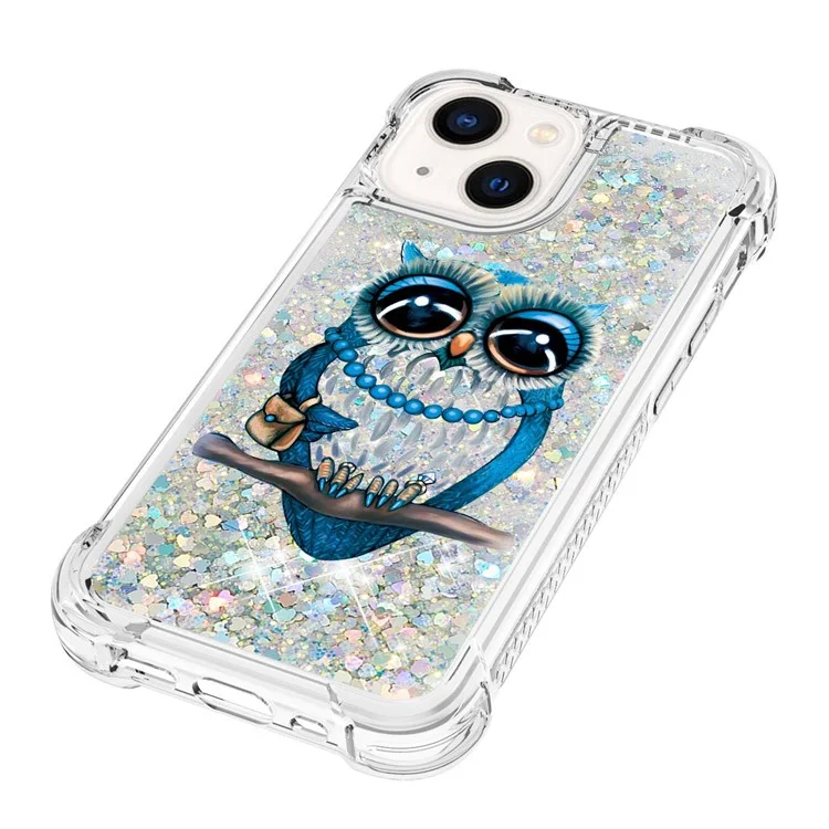 YB Quicksand Series-2 para iPhone 15 Funda de TPU con patrón de líquido fluyente Impresión a prueba de golpes Cubierta - Búho