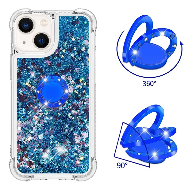 For iPhone 15 TPU Case with Kickstand Quicksand Shockproof Cover - Blue / Hearts