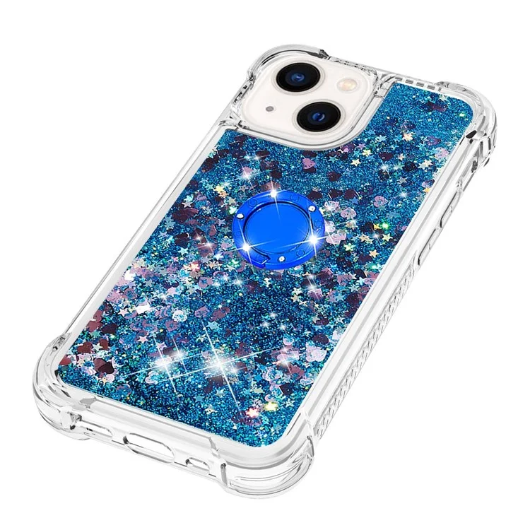 For iPhone 15 TPU Case with Kickstand Quicksand Shockproof Cover - Blue / Hearts