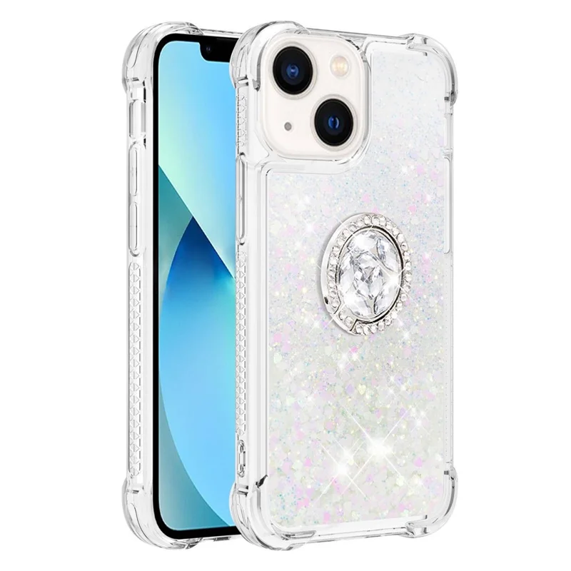 For iPhone 15 TPU Case with Kickstand Quicksand Shockproof Cover - Laser / Hearts