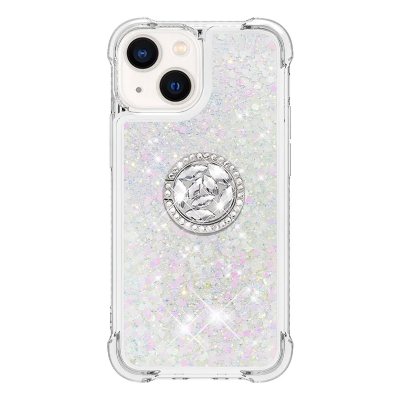 For iPhone 15 TPU Case with Kickstand Quicksand Shockproof Cover - Laser / Hearts