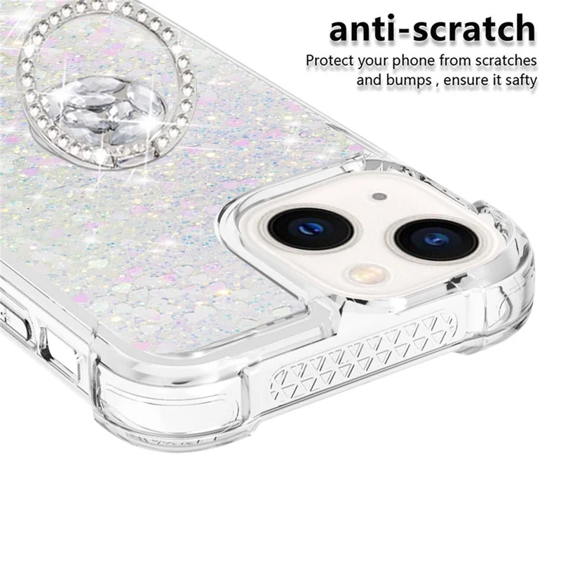 For iPhone 15 TPU Case with Kickstand Quicksand Shockproof Cover - Laser / Hearts