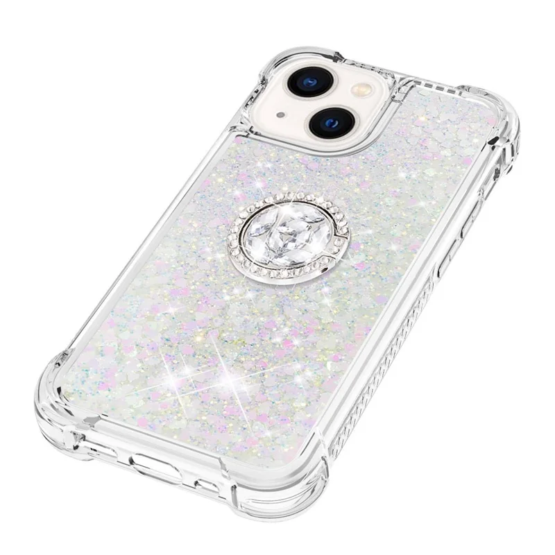 For iPhone 15 TPU Case with Kickstand Quicksand Shockproof Cover - Laser / Hearts