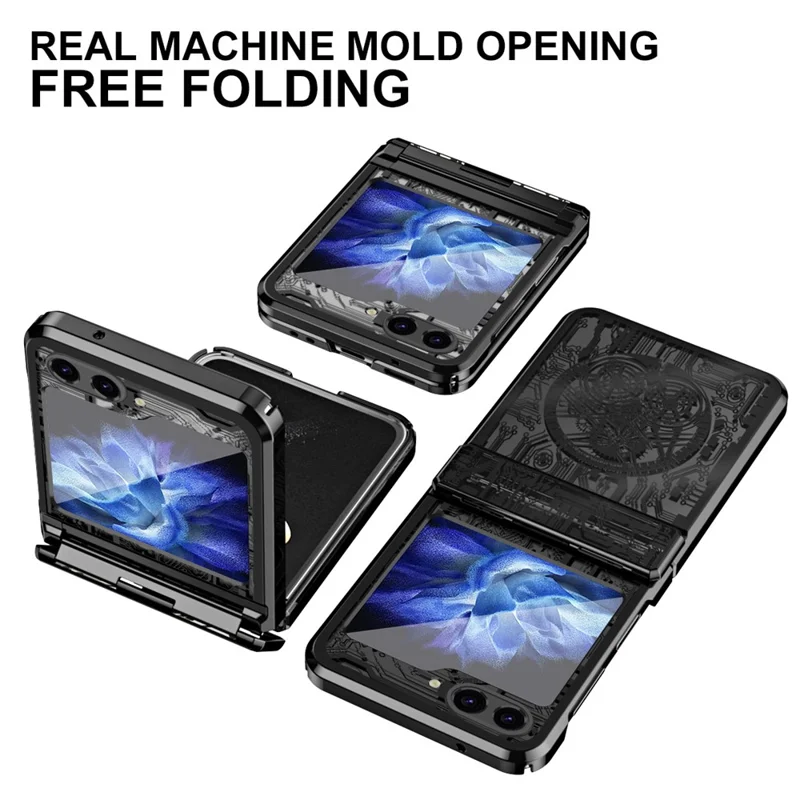 Mechanical Legend Series Hard PC Case for Samsung Galaxy Z Flip5 5G Protective Phone Case Electroplating Cover - Black