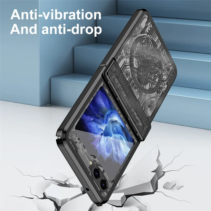 Mechanical Legend Series Hard PC Case for Samsung Galaxy Z Flip5 5G Protective Phone Case Electroplating Cover - Black