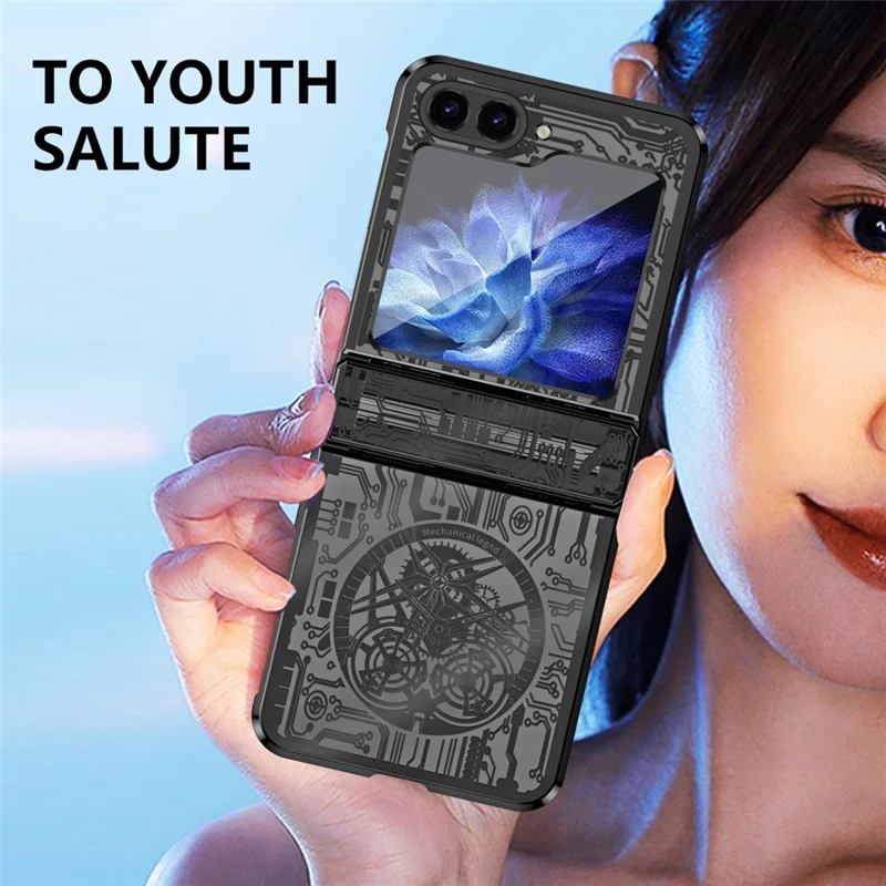 Mechanical Legend Series Hard PC Case for Samsung Galaxy Z Flip5 5G Protective Phone Case Electroplating Cover - Black