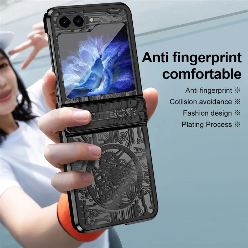 Mechanical Legend Series Hard PC Case for Samsung Galaxy Z Flip5 5G Protective Phone Case Electroplating Cover - Black