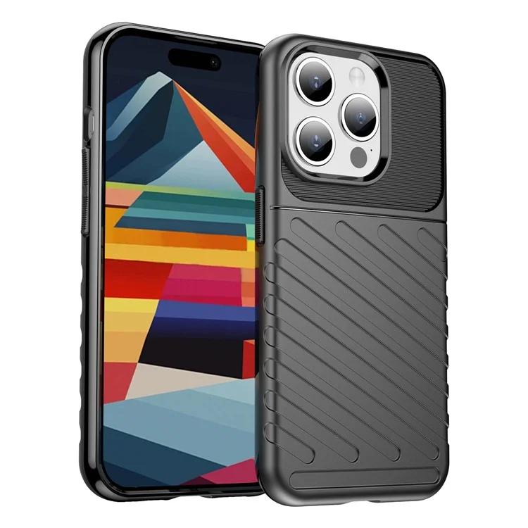 Thunder Series For iPhone 15 Pro Max Twill Texture Anti-scratch Cover Thicken TPU Phone Case - Black