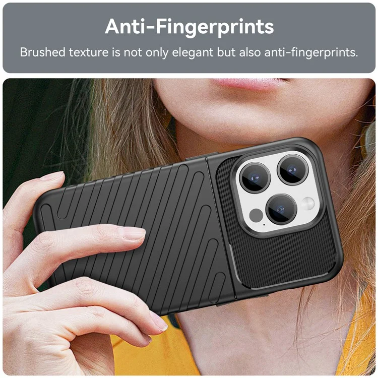 Thunder Series For iPhone 15 Pro Max Twill Texture Anti-scratch Cover Thicken TPU Phone Case - Black