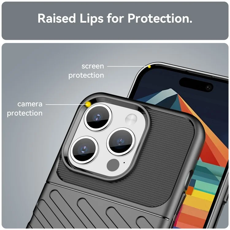 Thunder Series For iPhone 15 Pro Max Twill Texture Anti-scratch Cover Thicken TPU Phone Case - Black