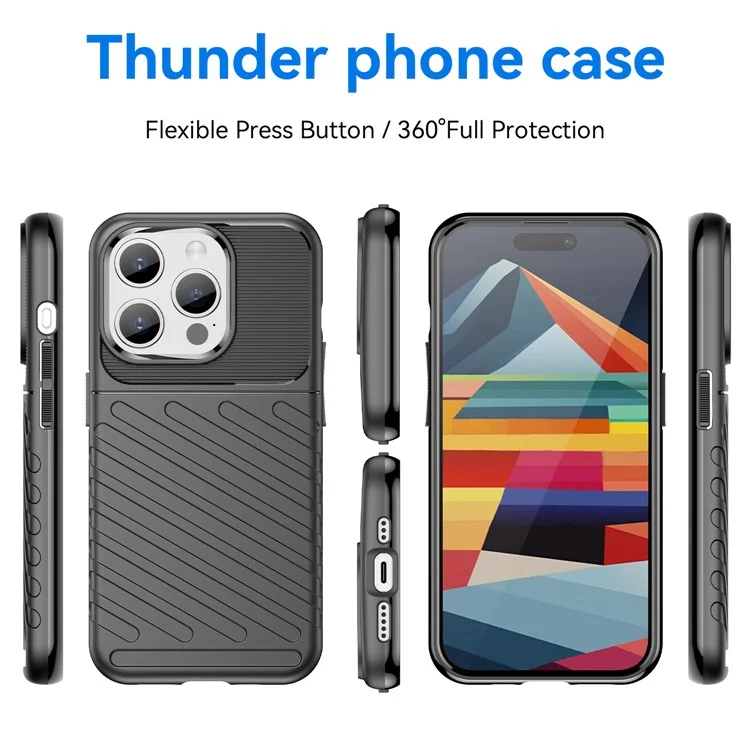 Thunder Series For iPhone 15 Pro Max Twill Texture Anti-scratch Cover Thicken TPU Phone Case - Black