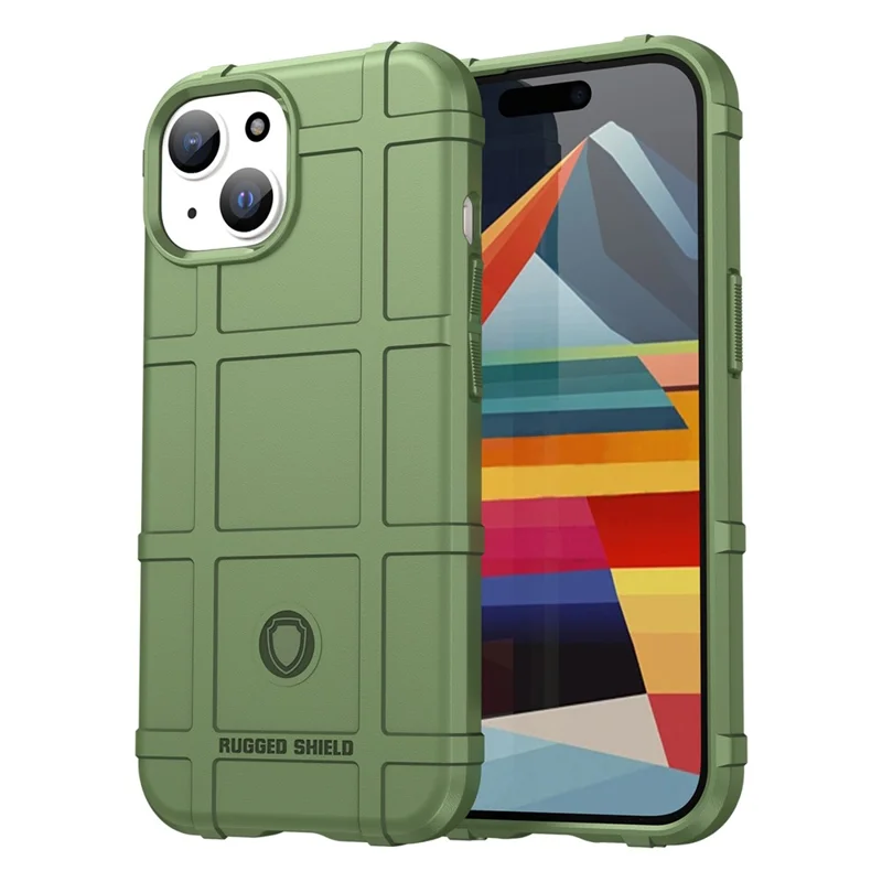 For iPhone 15 Soft TPU Phone Case Square Grid Texture Shockproof Phone Cover - Green