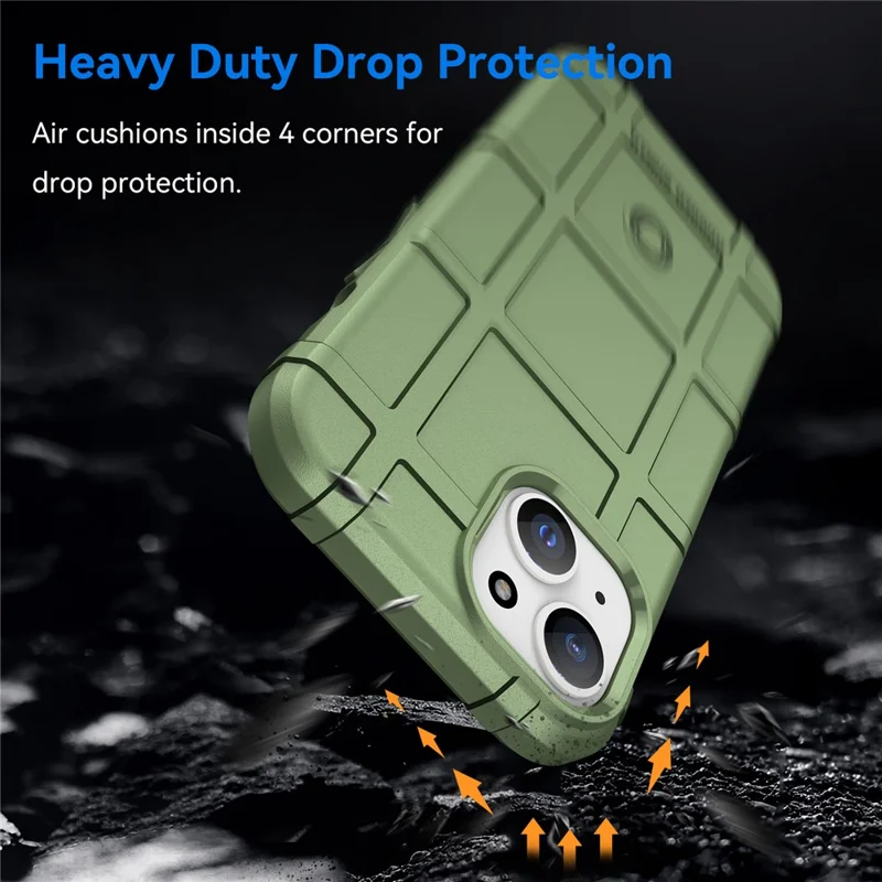 For iPhone 15 Soft TPU Phone Case Square Grid Texture Shockproof Phone Cover - Green