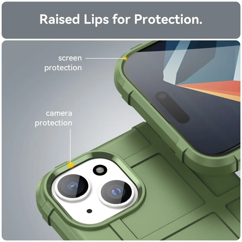 For iPhone 15 Soft TPU Phone Case Square Grid Texture Shockproof Phone Cover - Green