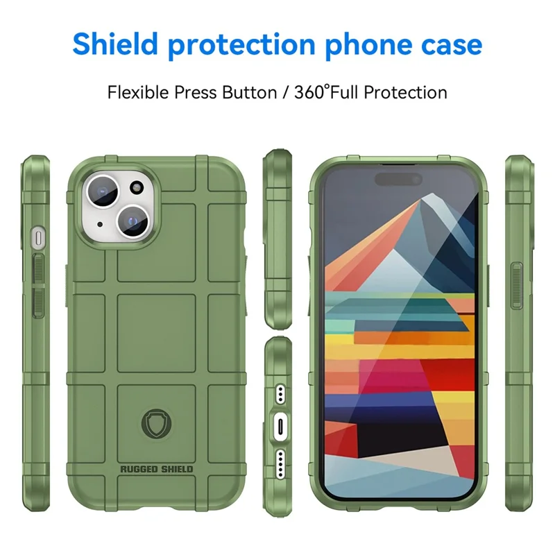 For iPhone 15 Soft TPU Phone Case Square Grid Texture Shockproof Phone Cover - Green