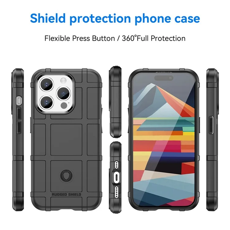 Чехол для iPhone 15 Pro с квадратной сетчатой фактурой из ТПУ, противоударный, черный