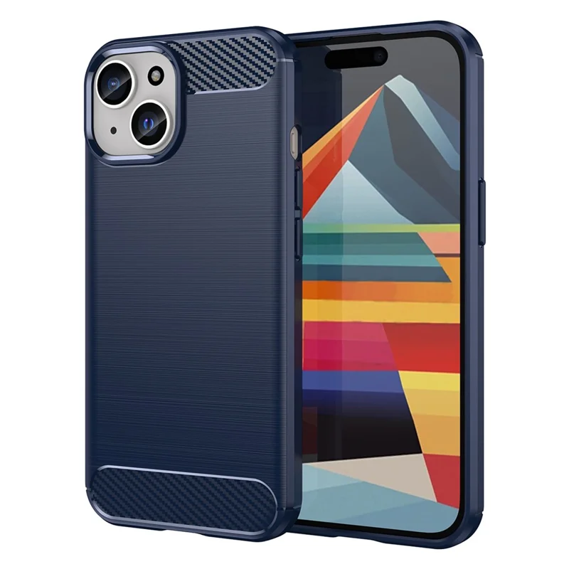 Carbon Fiber Texture Brushed TPU Case for iPhone 15 Plus , Scratch-resistant Phone Cover - Blue