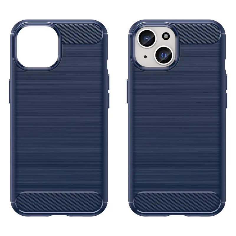 Carbon Fiber Texture Brushed TPU Case for iPhone 15 Plus , Scratch-resistant Phone Cover - Blue