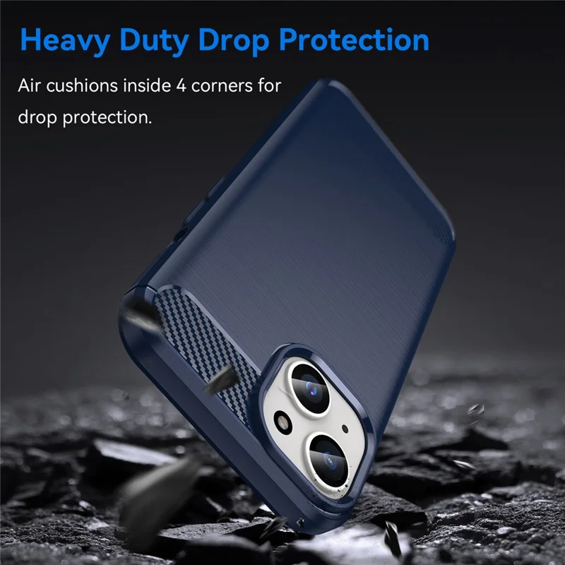 Carbon Fiber Texture Brushed TPU Case for iPhone 15 Plus , Scratch-resistant Phone Cover - Blue