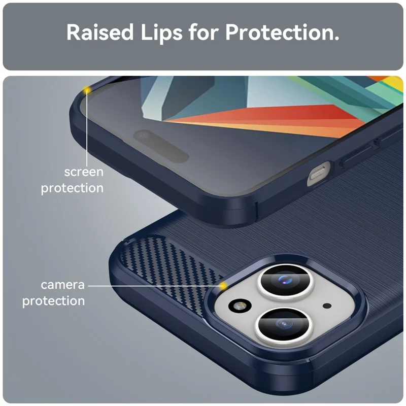 Carbon Fiber Texture Brushed TPU Case for iPhone 15 Plus , Scratch-resistant Phone Cover - Blue
