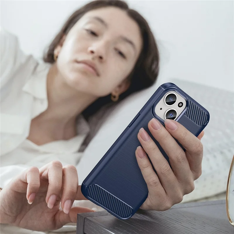Carbon Fiber Texture Brushed TPU Case for iPhone 15 Plus , Scratch-resistant Phone Cover - Blue