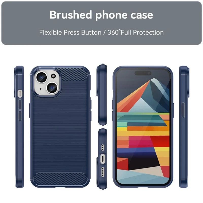 Carbon Fiber Texture Brushed TPU Case for iPhone 15 Plus , Scratch-resistant Phone Cover - Blue
