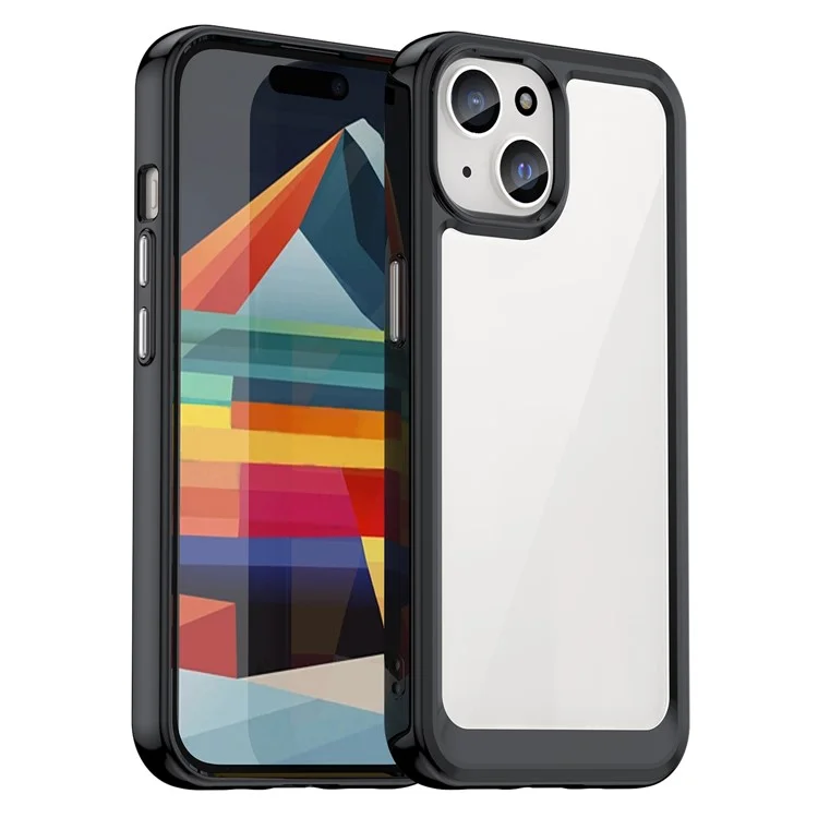 For iPhone 15 Drop Proof TPU+Acrylic Mobile Phone Back Cover Clear Protective Case - Black
