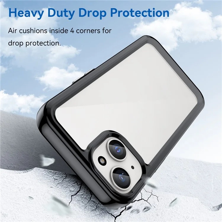 For iPhone 15 Drop Proof TPU+Acrylic Mobile Phone Back Cover Clear Protective Case - Black
