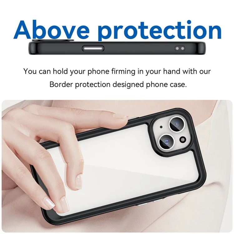 For iPhone 15 Drop Proof TPU+Acrylic Mobile Phone Back Cover Clear Protective Case - Black