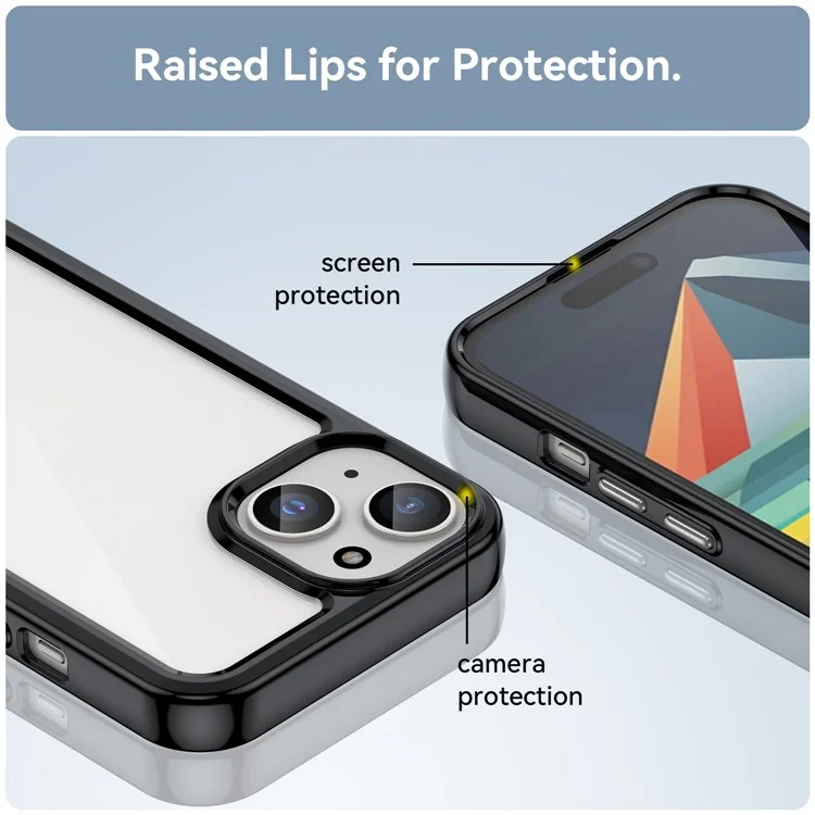 For iPhone 15 Drop Proof TPU+Acrylic Mobile Phone Back Cover Clear Protective Case - Black