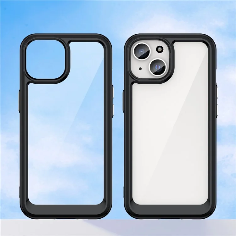 For iPhone 15 Drop Proof TPU+Acrylic Mobile Phone Back Cover Clear Protective Case - Black