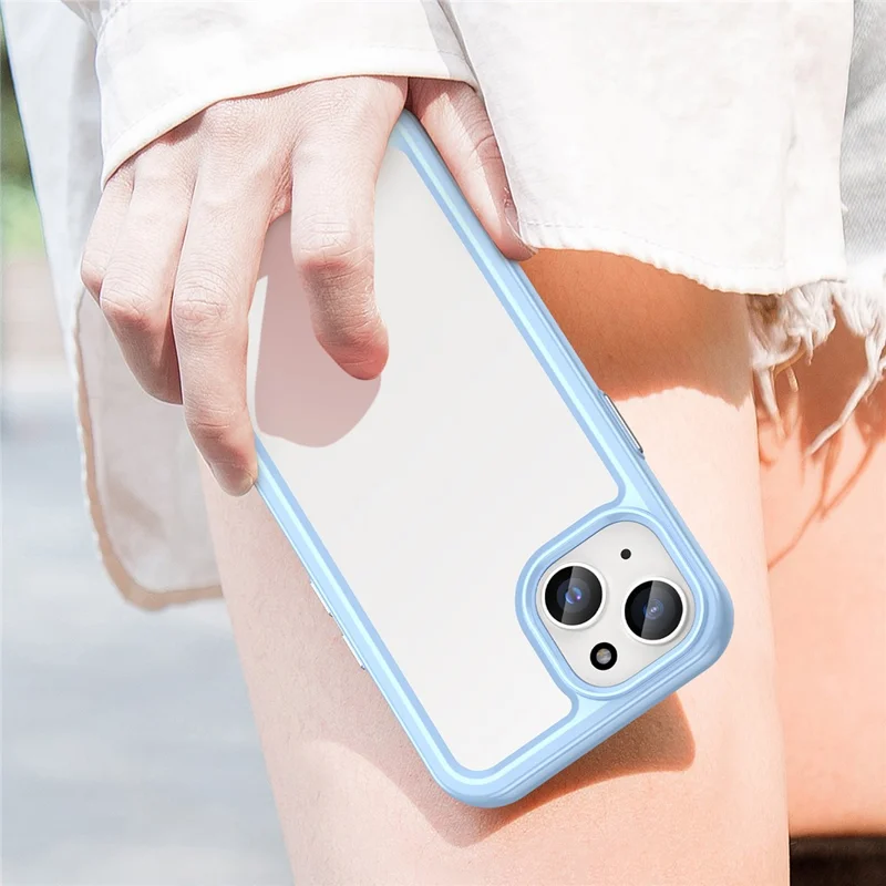 For iPhone 15 Faldsikker TPU+Acryl Mobiltelefon Bagdæksel Gennemsigtig Beskyttelsesdæksel - Blå