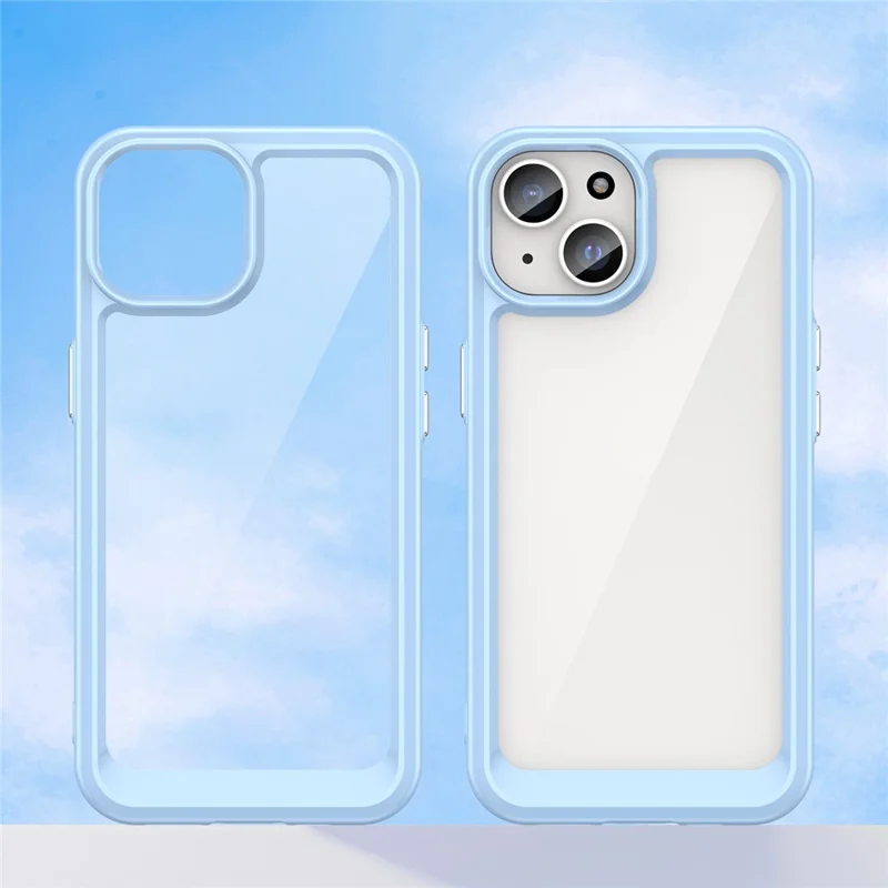 For iPhone 15 Faldsikker TPU+Acryl Mobiltelefon Bagdæksel Gennemsigtig Beskyttelsesdæksel - Blå