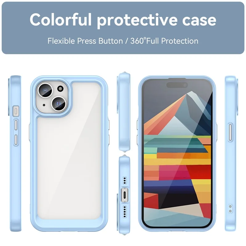 For iPhone 15 Faldsikker TPU+Acryl Mobiltelefon Bagdæksel Gennemsigtig Beskyttelsesdæksel - Blå