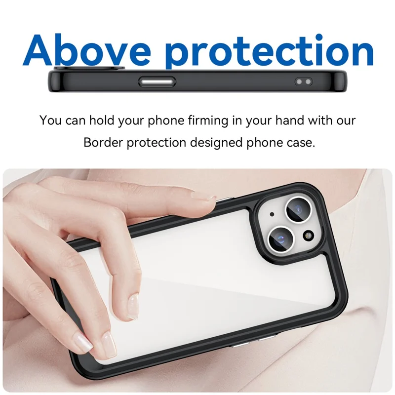 For iPhone 15 Plus TPU+Acrylic Anti-fall Mobile Phone Back Cover Clear Protective Case - Black