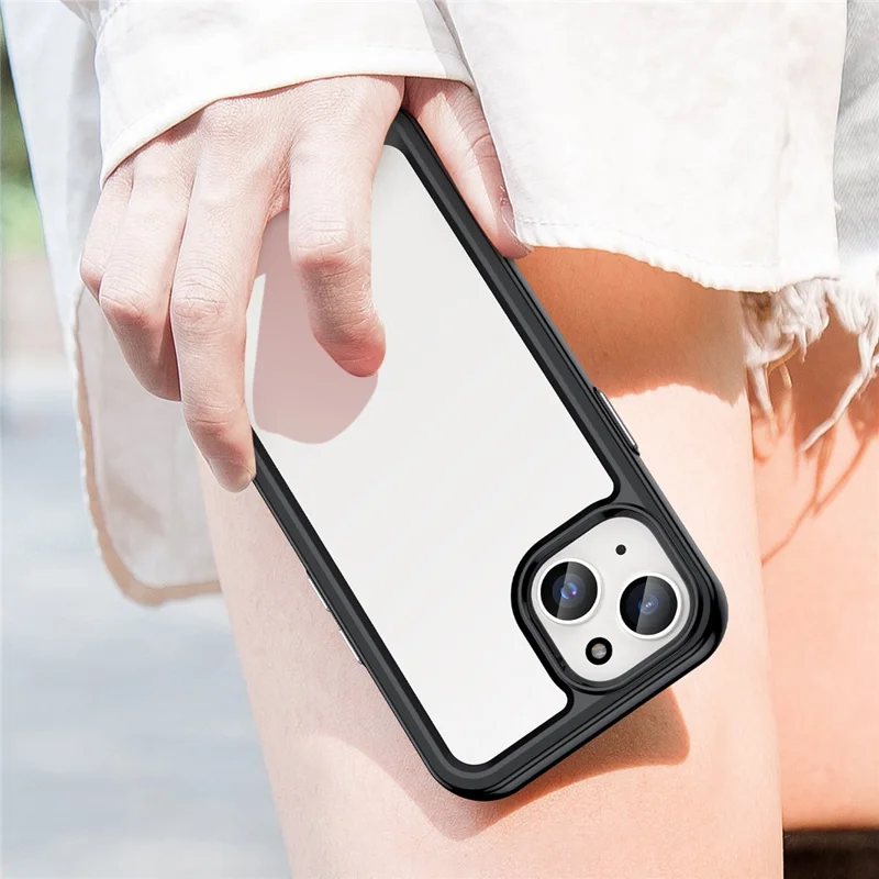 For iPhone 15 Plus TPU+Acrylic Anti-fall Mobile Phone Back Cover Clear Protective Case - Black