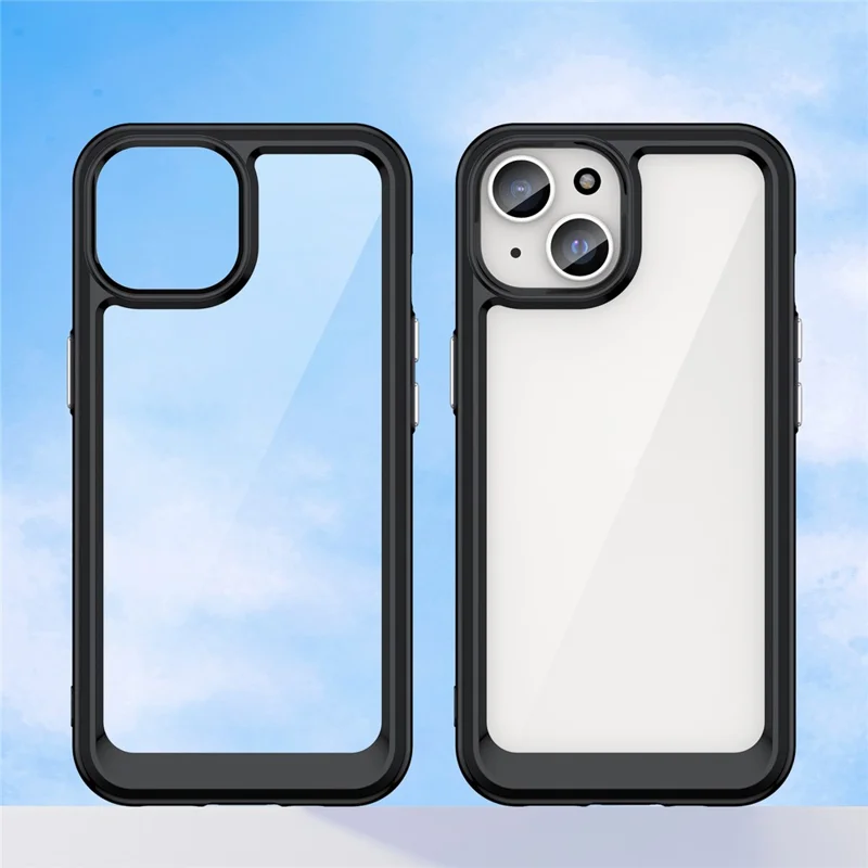 For iPhone 15 Plus TPU+Acrylic Anti-fall Mobile Phone Back Cover Clear Protective Case - Black
