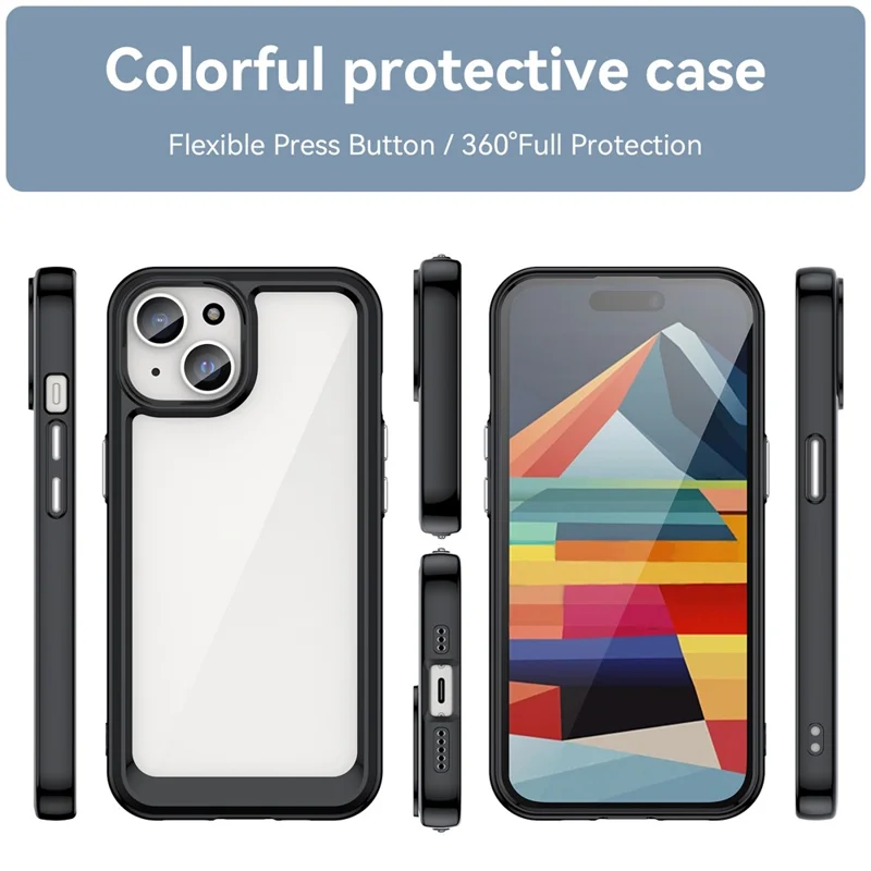 For iPhone 15 Plus TPU+Acrylic Anti-fall Mobile Phone Back Cover Clear Protective Case - Black
