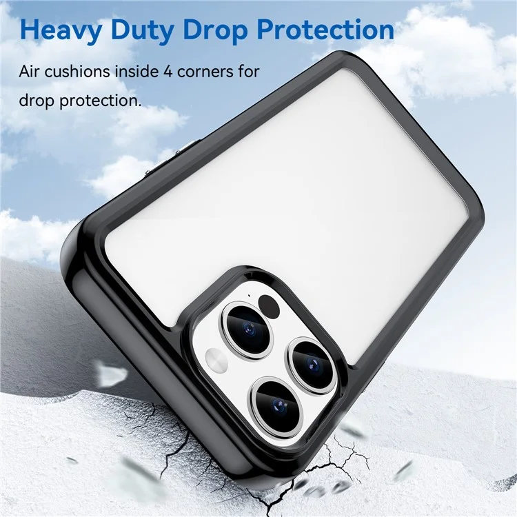 Funda Protectora de TPU+Acrílico para iPhone 15 Pro Max, Transparente - Negro