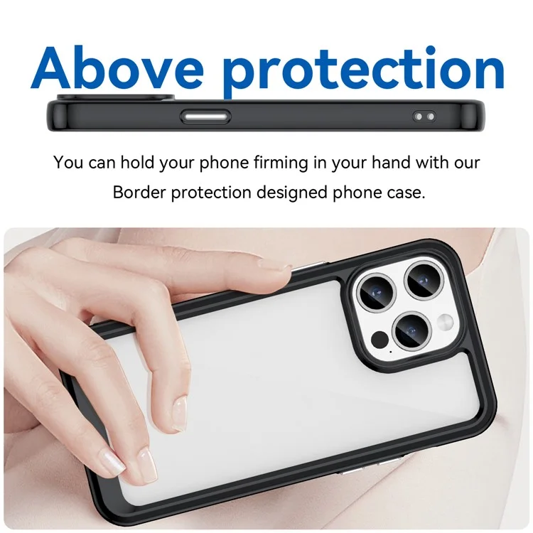 Funda Protectora de TPU+Acrílico para iPhone 15 Pro Max, Transparente - Negro