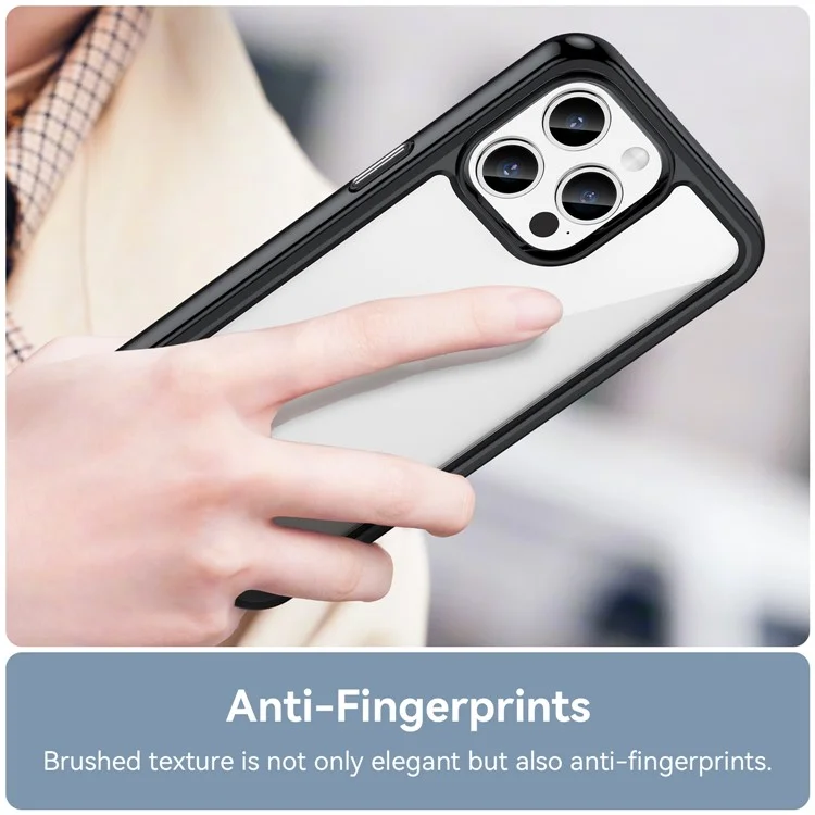 Funda Protectora de TPU+Acrílico para iPhone 15 Pro Max, Transparente - Negro