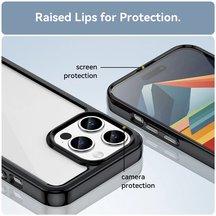 Funda Protectora de TPU+Acrílico para iPhone 15 Pro Max, Transparente - Negro