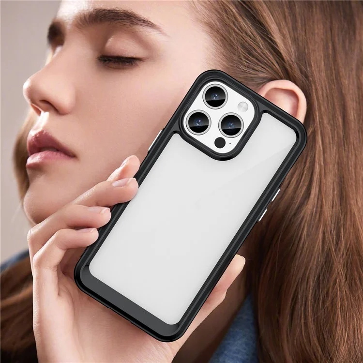 Funda Protectora de TPU+Acrílico para iPhone 15 Pro Max, Transparente - Negro