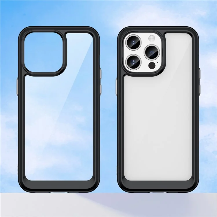 Funda Protectora de TPU+Acrílico para iPhone 15 Pro Max, Transparente - Negro