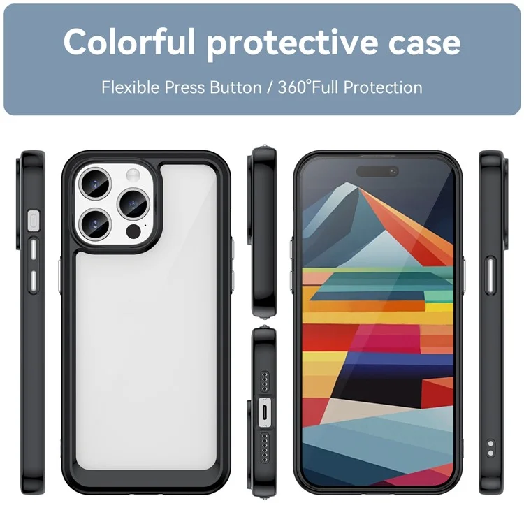 Funda Protectora de TPU+Acrílico para iPhone 15 Pro Max, Transparente - Negro