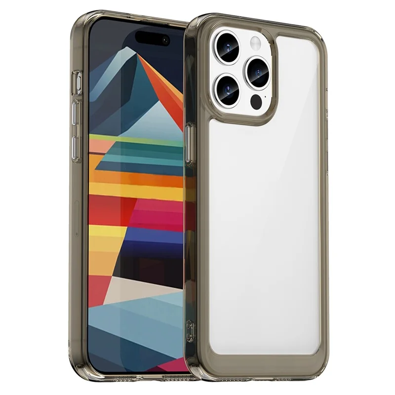Para iPhone 15 Pro Capa Protetora de Telefone Celular Transparente Cinza - TPU+Acrílico à Prova de Choque