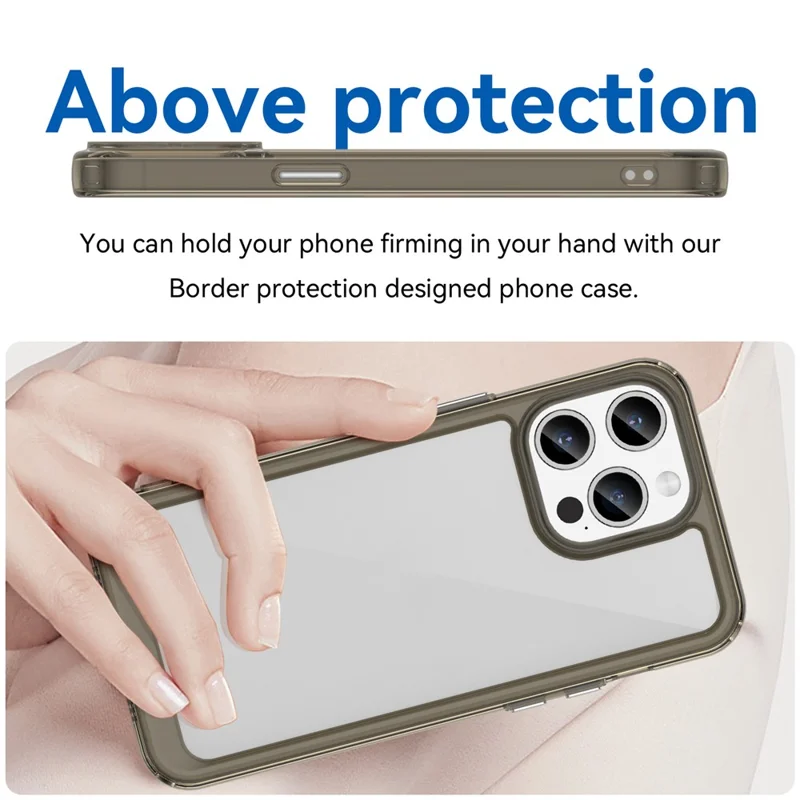 Para iPhone 15 Pro Capa Protetora de Telefone Celular Transparente Cinza - TPU+Acrílico à Prova de Choque
